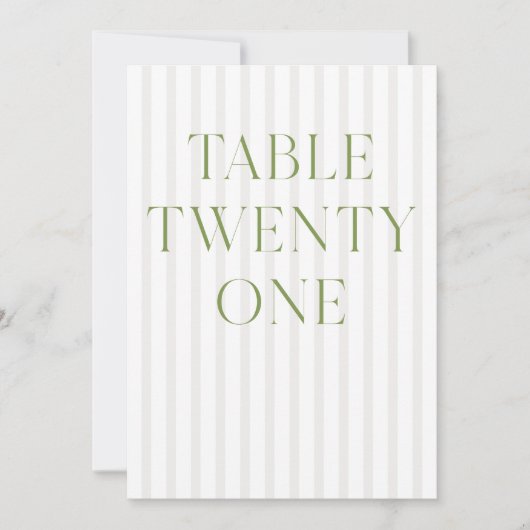 クラシックなセージグリーンとベージュの結婚式21テーブルナンバー 招待状 (正面)