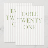 クラシックなセージグリーンとベージュの結婚式21テーブルナンバー 招待状 (正面/裏面)