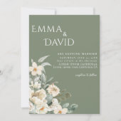 クラシックなセージグリーンにアイボリーの花のウェディング 招待状 (正面)