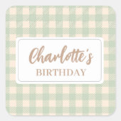 クラシックなセージグリーンのプレッピーなギンガムチェック柄 スクエアシール (正面)