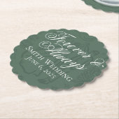 クラシックなセージグリーンの手描きウェディングスケッチアート ペーパーコースター (アングル)