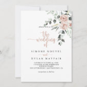 クラシックなダスティピンクのローズフラワーのウェディングスタイル 招待状 (正面)