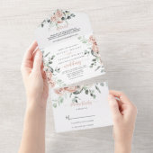 クラシックなダスティピンクのローズフラワーウェディング オールインワン招待状 (貼ってはがせる)