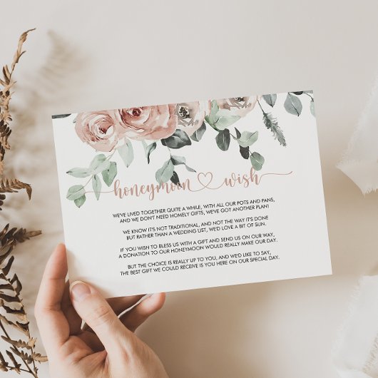 クラシックなダスティピンクのローズフラワーハニームーンメッセージ エンクロージャーカード