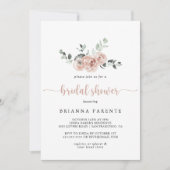 クラシックなダスティピンクのローズフラワーブライダルシャワー 招待状 (正面)