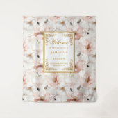 クラシックなダスティピンクゴールドの花柄ウェディングタペストリー タペストリー (正面)