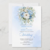 クラシックなダスティブルーの芍薬の水彩結婚式招待状 招待状 (正面)