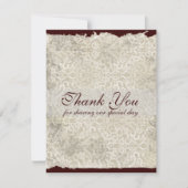 クラシックなダマスク柄の結婚式のお礼メモ、ブラウン 招待状 (正面)