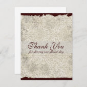 クラシックなダマスク柄の結婚式のお礼メモ、ブラウン 招待状 (正面/裏面)