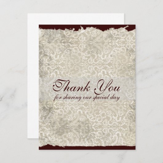 クラシックなダマスク柄の結婚式のお礼メモ、ブラウン 招待状 (正面/裏面)