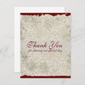 クラシックなダマスク柄の結婚式のお礼状、赤 招待状 (正面/裏面)