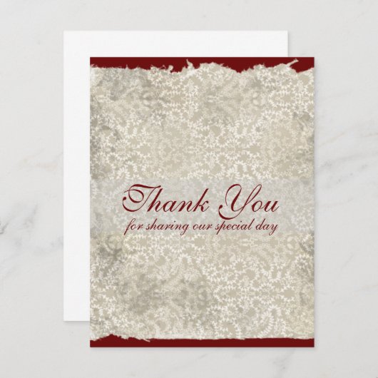 クラシックなダマスク柄の結婚式のお礼状、赤 招待状 (正面/裏面)