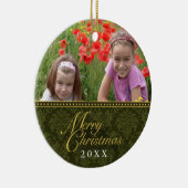 クラシックなダマスク織のクリスマスの写真のオーナメント セラミックオーナメント (右)
