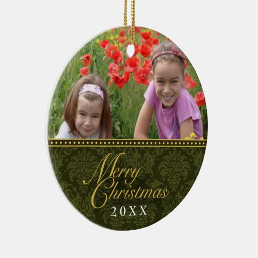 クラシックなダマスク織のクリスマスの写真のオーナメント セラミックオーナメント (右)