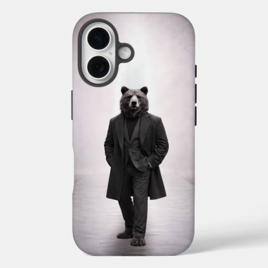 クラシックなダークスーツのエレガントな熊の肖像画 Case-Mate iPhoneケース (裏面)