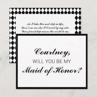 クラシックなチェック柄のメイド・オブ・オナー プロポーズ カード