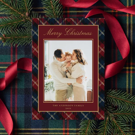 クラシックなチェック柄の家族写真 クリスマス