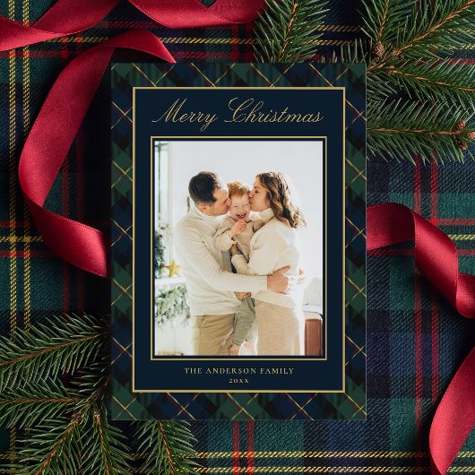 クラシックなチェック柄の家族写真 クリスマス