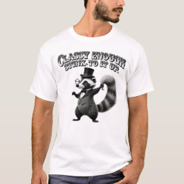 クラシックなトップハットをかぶったスカンクのブラック&ホワイトデザイン Tシャツ