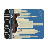 クラシックなトラベルポスター シカゴ 街のスカイライン マグネット (横)