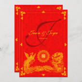 クラシックなドラゴンと鳳凰の中国風結婚式招待状 招待状 (正面/裏面)