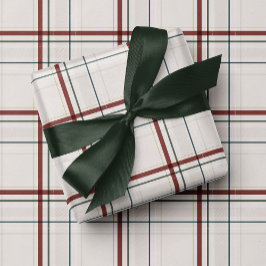 クラシックなナチュラルクリスマス柄チェック ラッピングペーパー