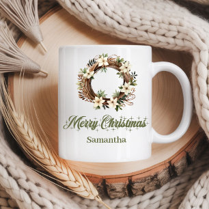 クラシックなニュートラルなNordicパレット カスタムネーム Xmas コーヒーマグカップ
