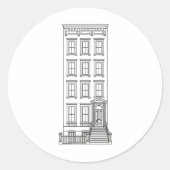 クラシックなニューヨークの階段付きアパートのイラスト ラウンドシール (正面)