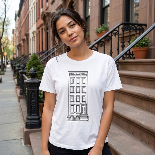 クラシックなニューヨークの階段付きアパートのイラスト Tシャツ