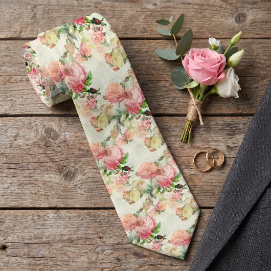 クラシックなネクタイ Peach Pink Antique Roses ネクタイ