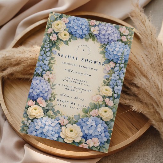 クラシックなハイドレンジアの花のブライダルシャワー 招待状