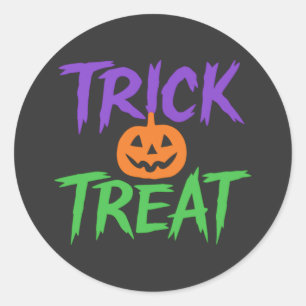 クラシックなハロウィンのカボチャ Trick+Or+Treat ラウンドシール