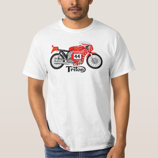 クラシックなバイクもしくは自転車に乗る人のTシャツトリトン Tシャツ (正面)