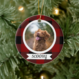 クラシックなバフロー・チェック柄のペット写真 セラミックオーナメント