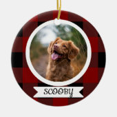 クラシックなバフロー・チェック柄のペット写真 セラミックオーナメント (正面)