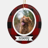 クラシックなバフロー・チェック柄のペット写真 セラミックオーナメント (左)