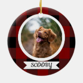 クラシックなバフロー・チェック柄のペット写真 セラミックオーナメント (裏面)