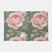 クラシックなバラのピンクの花 ドアマット (正面)