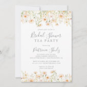クラシックなバラ色のワイルドフラワー ブライダルシャワー ティーパーティー 招待状 (正面)