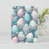 クラシックなパステルピンクとブルーと白のイラスト卵 招待状 (スタンド正面)