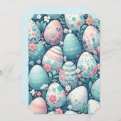 クラシックなパステルピンクとブルーと白のイラスト卵 招待状 (正面/裏面)