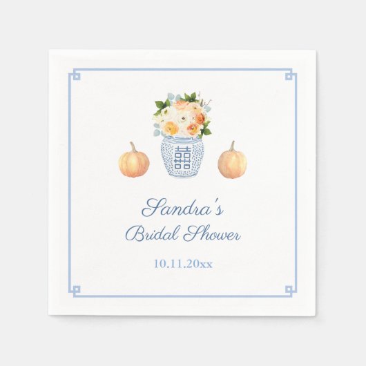 クラシックなパンプキン オータム フラワーズ ブライダル シャワー パーティ スタンダードカクテルナプキン (正面)