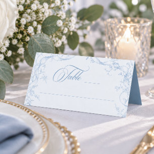 クラシックなビンテージの青い花輪の結婚式 プレイスカード
