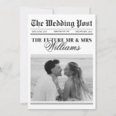 クラシックなビンテージ新聞の結婚式写真 セーブザデート (正面)