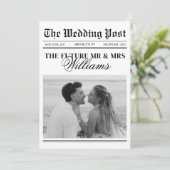 クラシックなビンテージ新聞の結婚式写真 セーブザデート (スタンド正面)