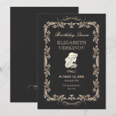 クラシックなビンテージ装飾付きクイーンサイズ 招待状 (正面/裏面)