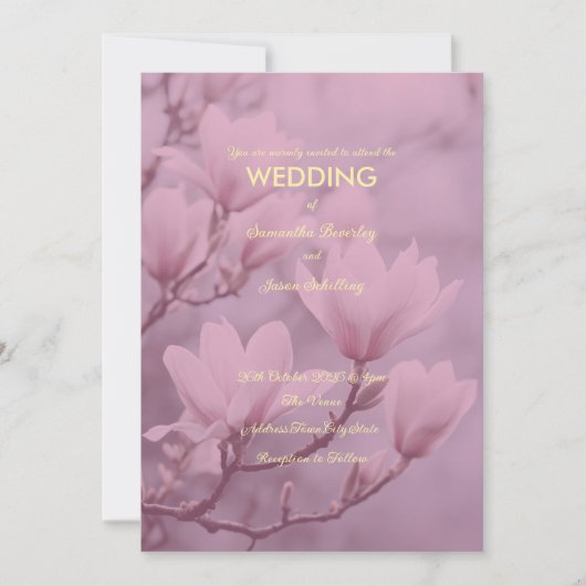 クラシックなピンクと白のマグノリアの背景 招待状 (正面)
