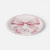 クラシックなピンクの水彩ボウベイビーシャワー ペーパープレート (アングル)