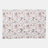 クラシックなピンク及び灰色パターン キッチンタオル (横)