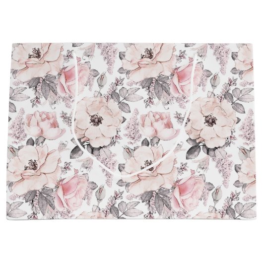 クラシックなピンク及び灰色パターン ラージペーパーバッグ (正面)